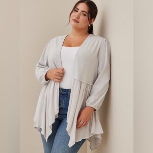 Torrid Fabric Mixed Hanky Hem Kimono Cardigan Grey sz 00 (M/L)